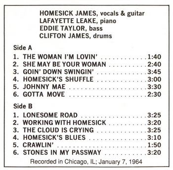 Homesick James, Blues On The South Side 1964, LP remastered 1990 by Fantasy Studios, Berkeley, Rückseite